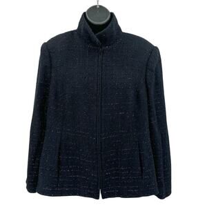 Sag Harbor Jacket Womens 14 Petite Black Sparkly Tweed Lined Full Zip Retroglam